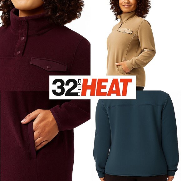 32 Degrees Heat Women's Snap Fleece Pullover, Multicolor & Sizes - Picture 1 of 16